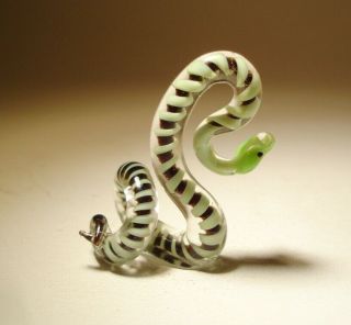Blown Glass Snake Figurine - Handmade Art Glass Reptile - Green And Black