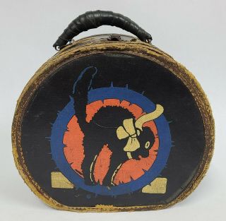 Vintage Black Cat Halloween Suitcase Art Deco Train Case Hat Box Charleston Bag