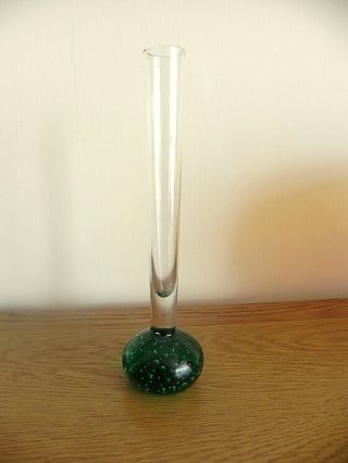 Vintage Murano Green/clear Art Glass Controlled Bubble Bud Vase