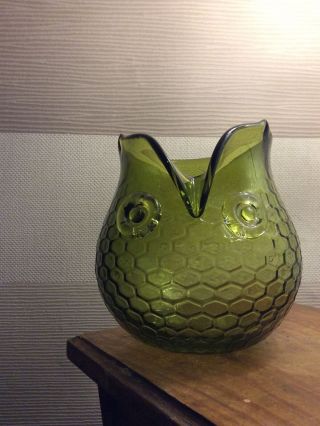 Ann Primrose Design Murano Green Glass Owl Vase Honeycomb Textured