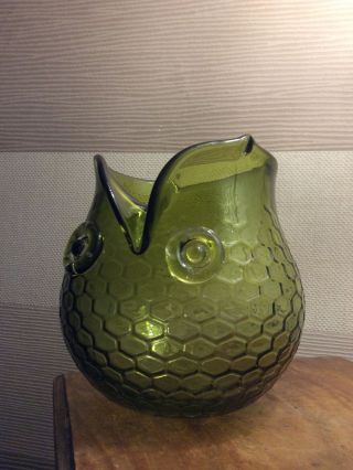 Ann Primrose Design Murano Green Glass Owl Vase Honeycomb Textured 2