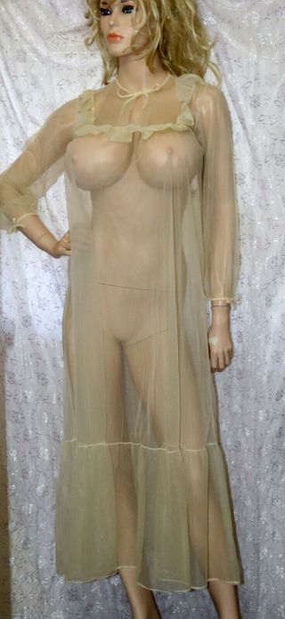 VTG Boho Gunne Saxe Esque Sheer Nude Chiffon Nightie Nightgown Negligee M 3