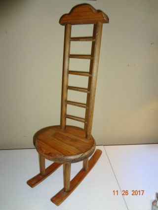 Miniature High Back Wood Doll Rocking Chair - Farmhouse Decor