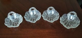 Set Of 4 Vintage Indiana Glass Pebble Leaf Clear Handled Nappy/candy Bowl