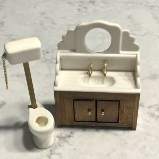 Bathroom Sink & Toilet Dollhouse Miniature Porcelain Bathroom Set 1:12