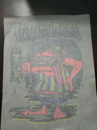 Nos 60s T - Shirt Retro Iron On Roach Studios The Village Drunk Rat Fink Themed