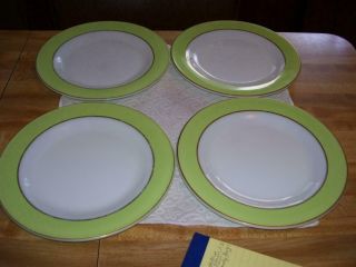 Set Of 4 Vintage Pyrex Lime Green & White Dinner Plates 10 "