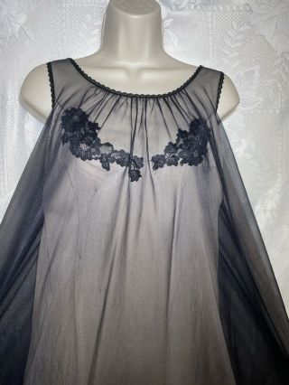 VTG 34 Black Sheer Chiffon Over Blush Nylon Nightgown Negligee Nightie Gown 3