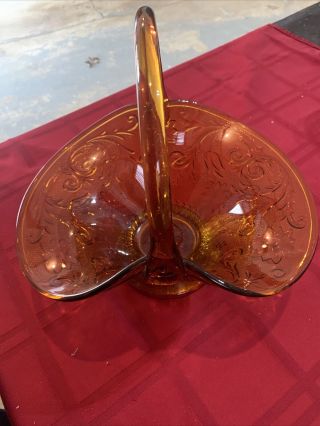 Vintage Indiana Glass Large Basket Fruit Bowl Amber Footed 11 "