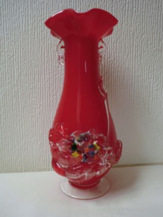 Murano Hand Blown Art Glass Red 7 1/2 " Vase Vintage Collectable Decorative Vgc
