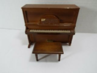 Dollhouse Miniature Upright Piano In Mahogany With Bench