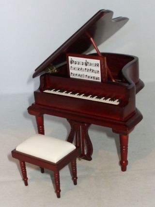 Dolls House Miniature Grand Piano & Music Stool