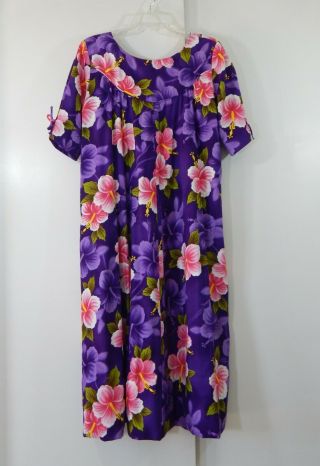 60s Ui Maikai Muumuu Kaftan Hawaii Hibiscus Barkcloth Floral Vintage S M L