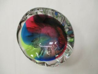 Japanese Mid Century Kamei Glass Multicolour Swirl Heavy Shallow Dish Ashtray A2