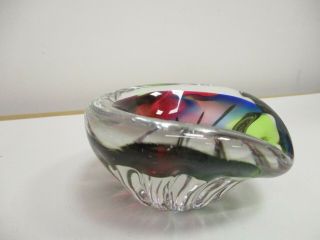 Japanese Mid Century Kamei Glass Multicolour Swirl Heavy Shallow Dish Ashtray A2 3