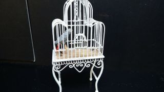 Dolls House Accessories White Ornate Metal Bird Cage With Parrot 1.  12th
