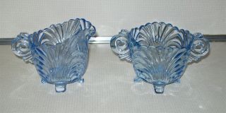 Vintage Cambridge Glass Caprice Footed Moonlight Blue Sugar & Creamer Set