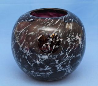 Vintage Art Glass Rose Bowl Vase Dark Purple Marbled