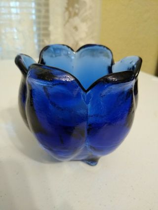 Cobalt Blue Footed Bowl/vase Tulip Shaped Art Glass Made In Spain