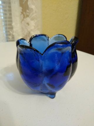 Cobalt Blue Footed Bowl/Vase Tulip Shaped Art Glass Made in Spain 2