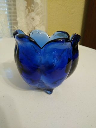 Cobalt Blue Footed Bowl/Vase Tulip Shaped Art Glass Made in Spain 3