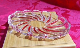Vintage Mikasa Oval Peppermint Red Swirl Glass Platter Candy Stripe Dish 9 1/4 "