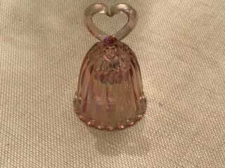 Vintage Fenton Pink Iridescent Glass Bell With Heart Handle 3 1/2 "
