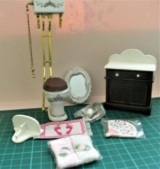 Dolls House Bathroom Vanity Unit,  Toilet,  Mirror,  And More 1/12 Scale
