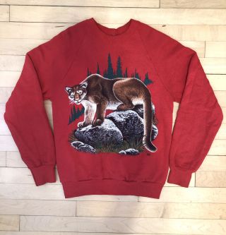 Vintage 1990 Red Cougar Raglan Screen Stars Cotton Grove Designs Sweatshirt M