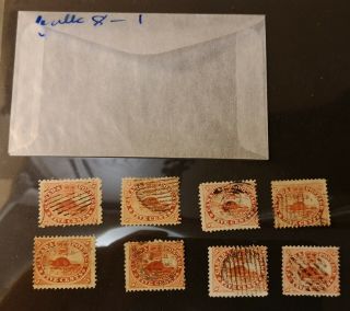 Sc 15 5c Vermilion Beaver - 1859 First Cents Study Lot 1 8 Stamps
