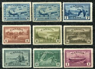 Canada 1942 Air Mails & 1946 Peace Issue,  Sg 399 - 407,  Hinged,  Cv £82