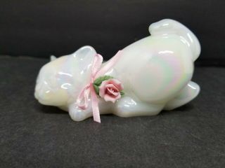 Fenton White Carnival Glass Crouching Cat Figurine