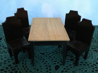 1:12 Dollhouse Miniature Brown Table,  4 Chairs Set 4