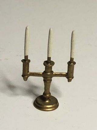 Dollhouse Miniature Painted Metal Candelabra 3 Candles Brass Color Table Top