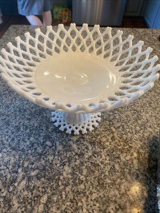 Vintage Milk Glass Pedestal Fruit Bowl