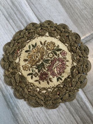Vintage Doll House Miniature Round Rug Or Old Victorian Style Doily 4” Diameter