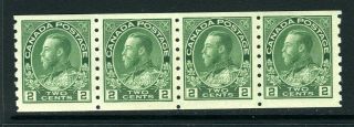 Canada Scott 128ii - Xlh - 2¢ Green Dry Print Admiral Strip Of 4 (. 092)