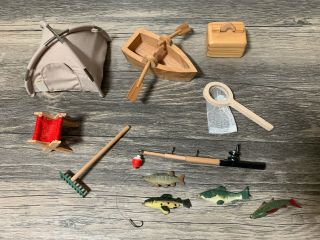 Zen/sand/fairy Garden Miniature Camping/fishing Set Tent,  Fishing Pole,  Boat,