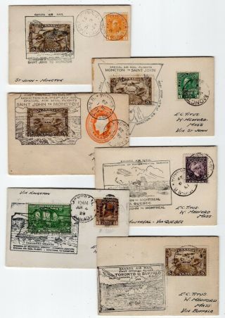 Canada Airmail 1928 / 1929 Ffc Miniature Covers - Group Of Six First Flights - B