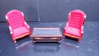 Dolls House Furniture 2 Mahogany High Back Chairs And Table 1.  12th