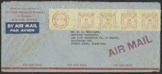 1935 Montreal Cc Cover To Argentina,  Air Mail,  $2.  10 Meter Tape,  3x 1/2 Oz Rate