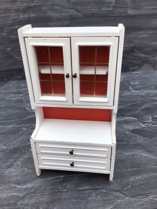 Vintage Lundby Dolls House White Wood Unit With 2 Doors & 2 Drawers