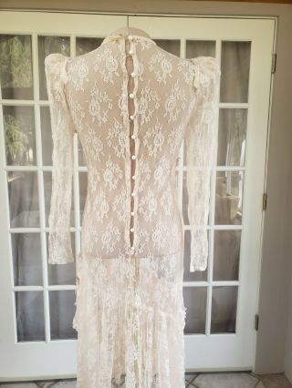 Vintage 70s White Sheer Lace Boho Hippie Beach Wedding Dress or Lingerie Small 2