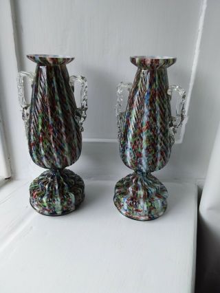 Vintage Murano End Of Day Vases - Splatter Pattern - 5.  5 Inch - Urn