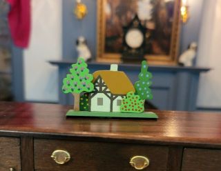 Dollhouse Miniature Artisan Signed Linda Thut Hand Painted Wood Cottage Scene