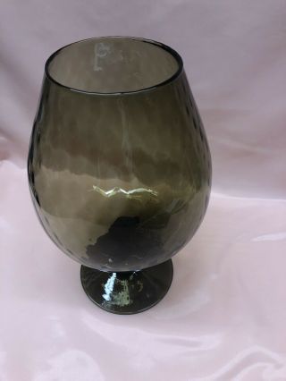 Empoli Italy Olive Green Brandy Snifter Vase Diamond Optic Glass Quilted Large