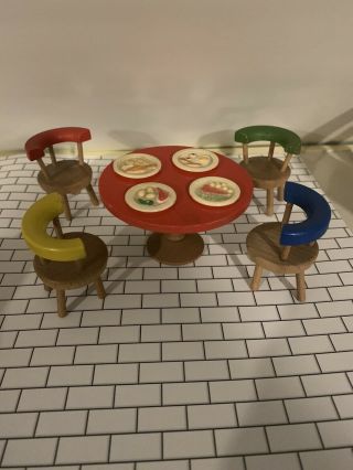 Lundby Vintage Dolls House Furniture Table And Chairs With Food