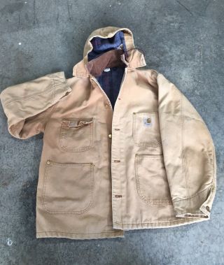 Vintage Carhartt Duck Blanket Lined Work Coat Jacket Distressed Usa Mens Size 46