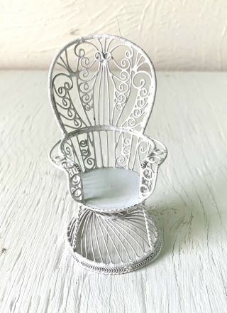 Miniature Doll House Peacock Chair White Wire Iron Wrought 11cm (1:12 Scale)