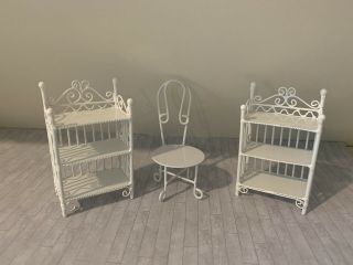 Dolls House White Metal Furniture Chair And Two Bookcases 1 :12
